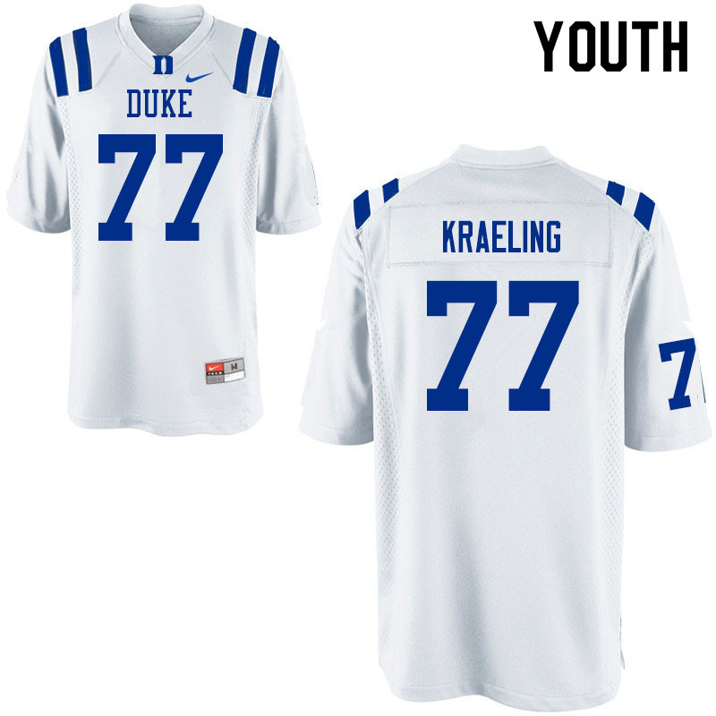 Youth #77 Robert Kraeling Duke Blue Devils College Football Jerseys Sale-White - Click Image to Close